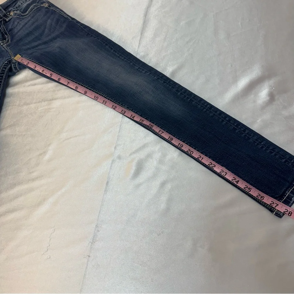 Miss Me Women's Ankle Mid Rise Skinny Rhinestones Embellished Denim Blue Jeans - Picture 9 of 11